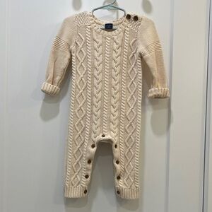 Baby Gap 100% Cotton Cream Cable Knit Sweater Romper, Size 12-18 months